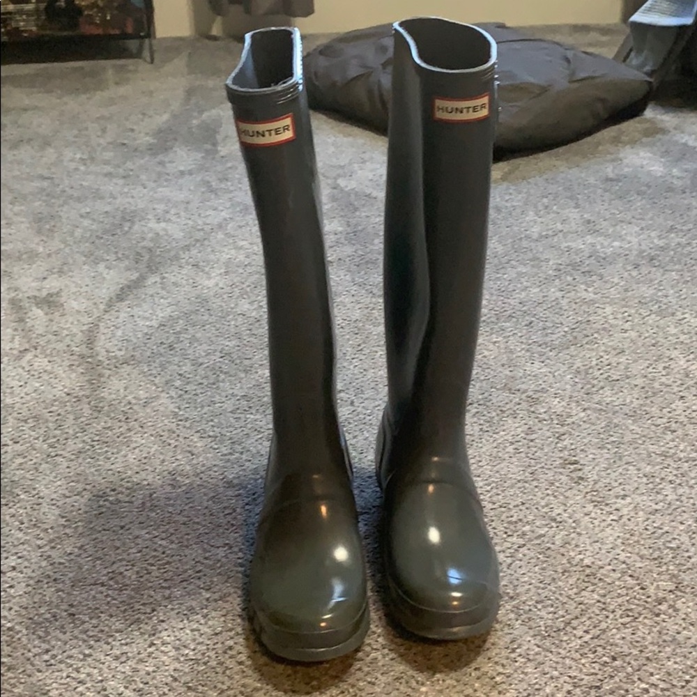 Tall gloss grey hunter boots